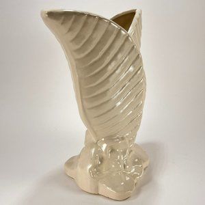 Vintage Gonder Vase Raised Relief Flower Leaf Ivory Ceramic Art Deco USA H67